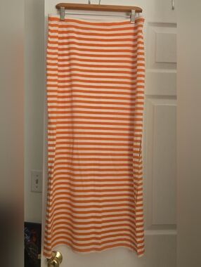 EUC! MICHAEL KORS TANGERINE AND WHITE STRIPED MAXI SKIRT - SIZE LARGE